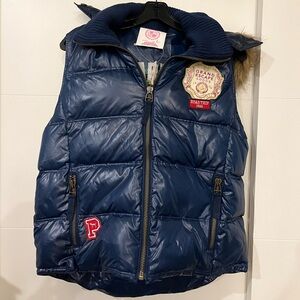 RARE Victorias Secret PINK Reversible Puffer Vest With Fur Hood